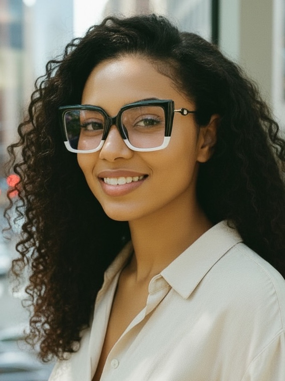 •Day & Night• Oversized Square Blue Light Glasses | Gold Arm Anti Blue Light